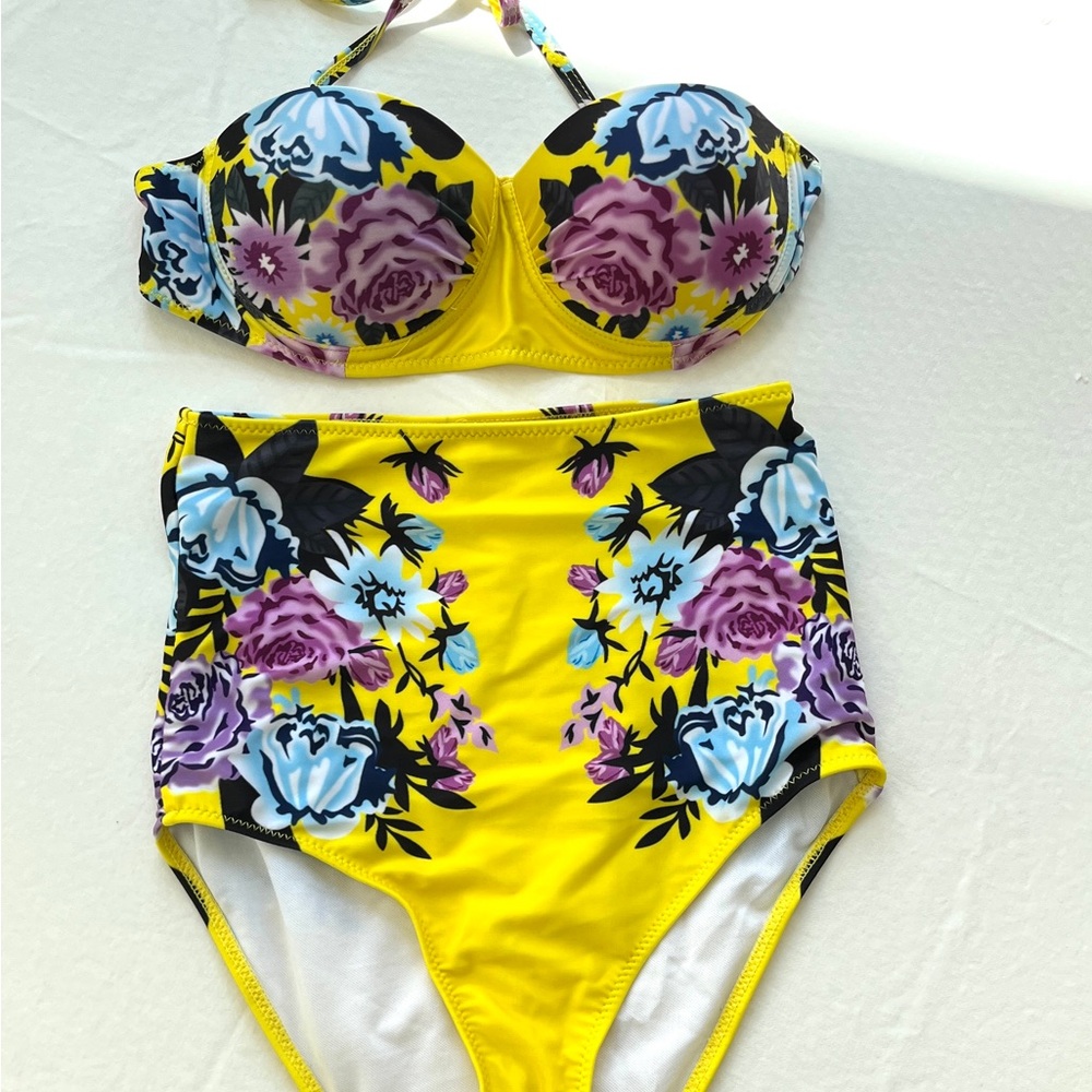 Retro-inspired Floral Yellow Bikini Set